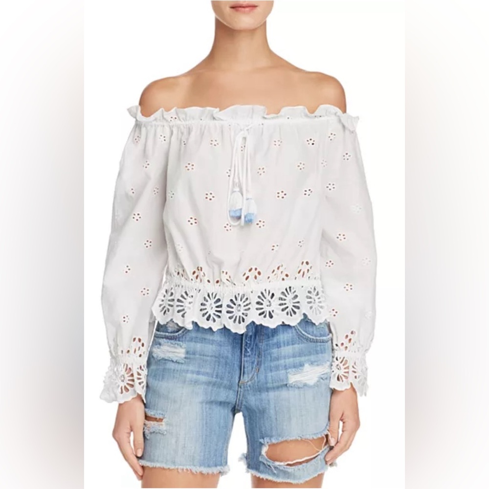 Rebecca Minkoff Anthea Off The Shoulder Eyelet Top Boho Peasant Shirt XS NEW